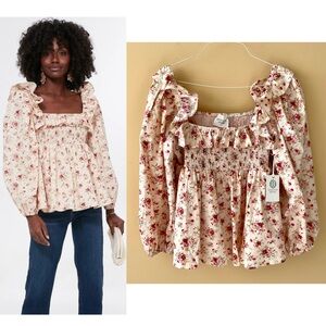 Tuckernuck Floral Blouse in Cream and Red